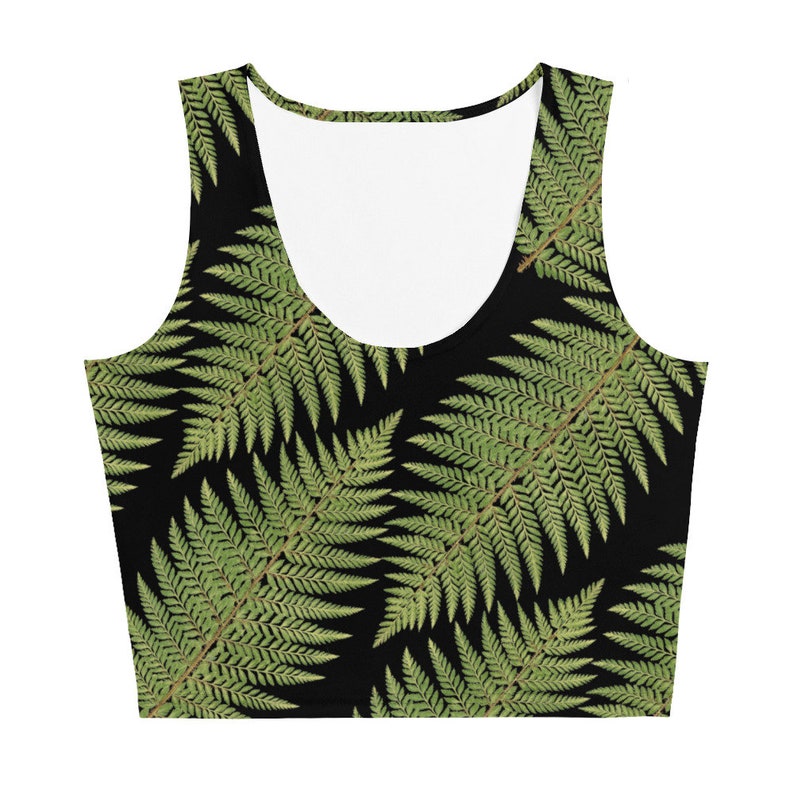 Crop Top with green and black fern pattern, Greenleaf Hiking Collection, nature-themed crop top, hiking clothes