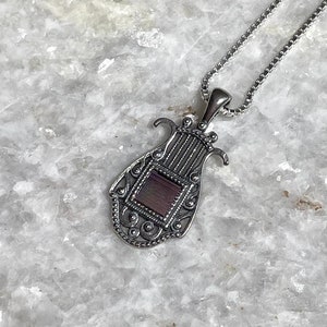 David&#39;s Harp Nano Bible Necklace, 925 silver, The Lyre of David Pendant, Christian gift, Religious Gift, gift for her, gift for husband