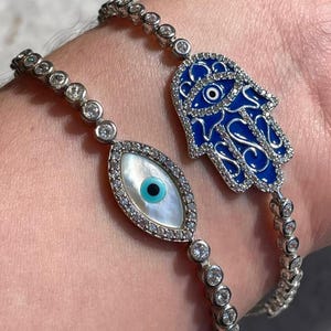 Silver Evil Eye Bracelet with Stones - Protection & Elegance, bat mitzvah gift, bar mitzvah gift, Eye bracelet, hamsa bracelet, evil eye
