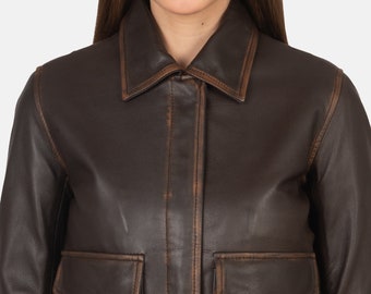 Women's Westa A-2 Brown Leather Bomber Jacket,