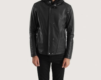 Introducing the Highschool Men Black Hooded Leather Jacket