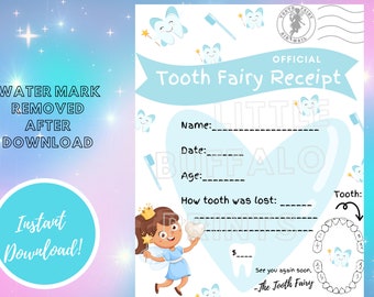 tooth fairy receipt, kids tooth receipt, downloadable tooth fairy keepsake, lost tooth printable, DIY tooth fairy note