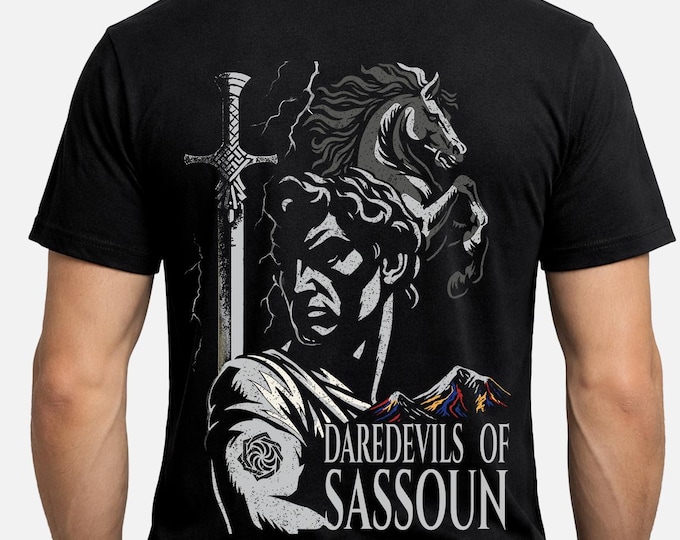 Featured listing image: Armenian Heritage T-Shirt – Daredevils of Sassoun | David of Sassoun Shirt | Armenian Folklore Graphic Tee