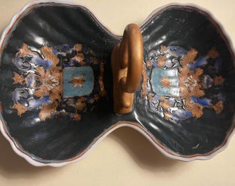 Cuenco con forma de anillo con baratija de dos caras, pieza decorativa de los años 80