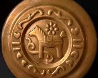 Vintage Swedish Dala Horse Copper Jelly Mold 7.5” Scandinavian Folk Art Wall Decor