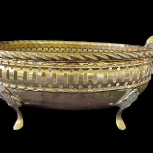 Vintage Brass Planter Footed Oval Jardiniere