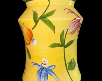 Vintage Nonni’s Biscotti Canister Hand Painted Floral Ceramic Kitchen Storage Jar Yellow Cottage Decor