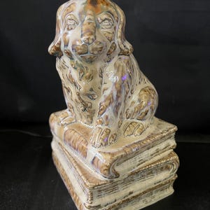 Vintage Spaniel Dog on Books Glazed Ceramic Bookend Figurine