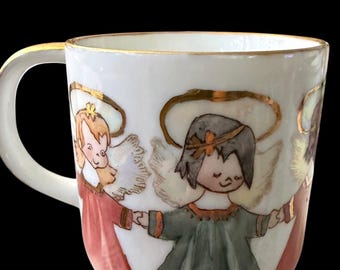 Frances Davis CPT Hand Painted Porcelain Angel Mug IPAT Texas Gold Trim