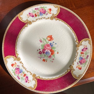 Vintage Myott Staffordshire “The Bouquet” Burgandy Plate 10.5 inch round
