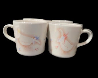 VTG Corning Corelle Country Promenade Ganzen Eenden 5 Koffiekopjes Mokken Cottagecore