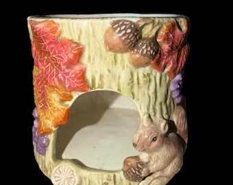 Portavelas de otoño Fitz & Floyd con diseño de ardilla y bellota, de cerámica, para velas pequeñas y decoración otoñal.