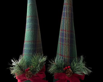 Conjunto de 2 árvores de Natal vintage Walmart Holidays em tecido xadrez, decoração de mesa natalina rústica de 40 cm (16 polegadas), estilo tartan.