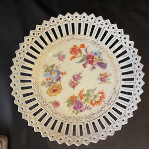 Vintage Antik Deutsche Blumenschale Retikuliert Gold Vergoldet