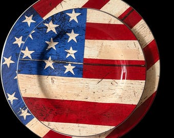 Warren Kimble Colonial American Flag Plates Sakura Oneida Set of 3 Americana