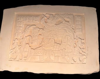 Vintage 1999 Gilberto Silva Rivera Maya Bonampak Lintel Plaque, Signed Sacred Stone Studios, COA
