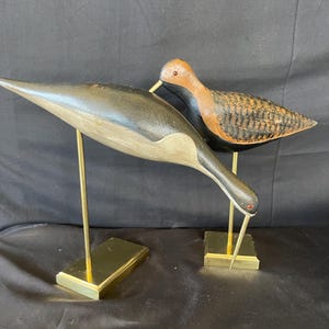 Vintage Set Shorebird Decoys On Brass Stands Home Beach Lake Decor