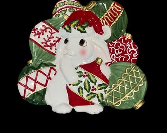 Fitz and Flyod 2004 Essentials Canape Plate Christmas Bunny Blossoms Serveware Decor