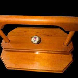Vintage Wooden Napkin Holder Gravity Slide Bar Floral Porcelain Knob Farmhouse