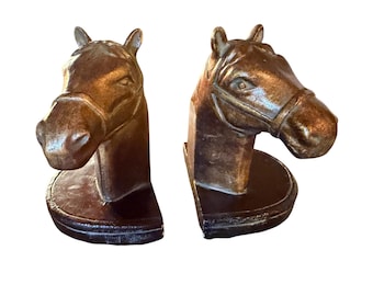 Vintage Horse Head Bookends Pair Bronzed Finish Equestrian Western Decor 5” Tall