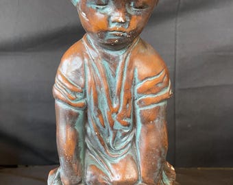 Small Child Alabaster with Antique Bronze Look Statue Figurine