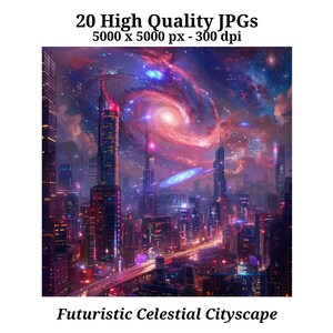 Futuristic Celestial Cityscape Digital Art Print | Sci-Fi Galaxy Metropolis Wall Decor | Futuristic Neon Skyline Poster | #1
