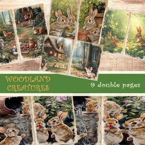 Animali del bosco, conigli, cervi in una scena di foresta, clipart di animali, capanna nella foresta, parco di animali selvatici, picnic, download istantaneo