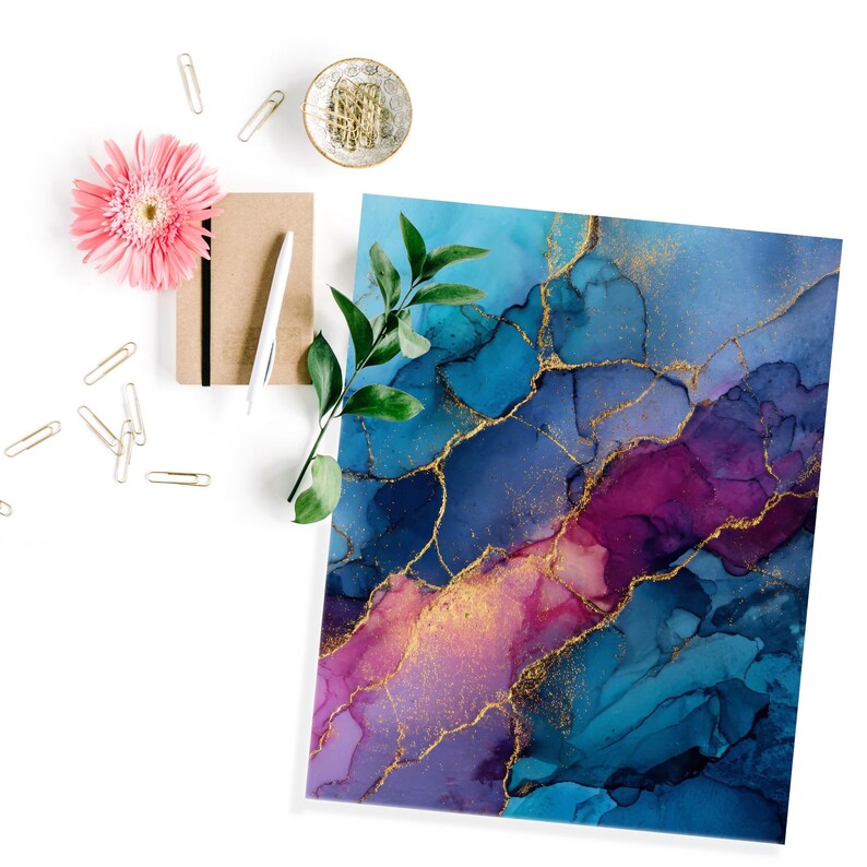 Blue and Magenta Alcohol Ink Page for Junk Journals and Scrapbooking - Etsy