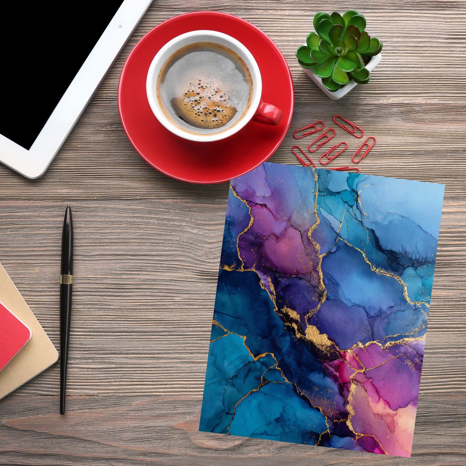 Blue and Magenta Alcohol Ink Page for Junk Journals and Scrapbooking - Etsy
