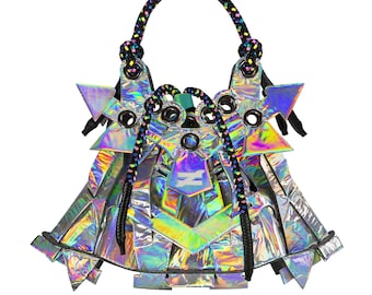 HYPERBAG "SASSY": Holographic Iridescent Sculpture Bag, Handmade in Italy