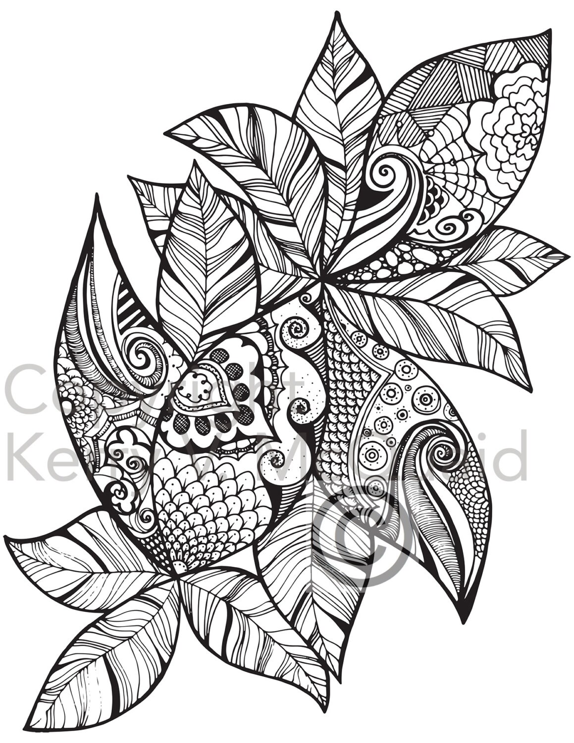 Instant PDF Download Coloring Page Hand Drawn Leaf Patterns | Etsy