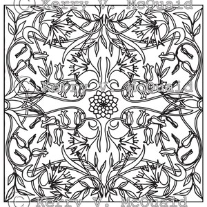 Instant PDF Download Coloring Page Hand Drawn Flowers and Vines Mandala Zendoodle Doodle
