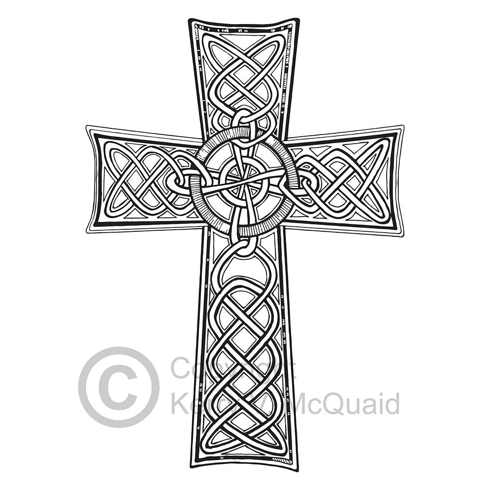 Celtic Cross Instant PDF Download Coloring Page Hand Drawn | Etsy