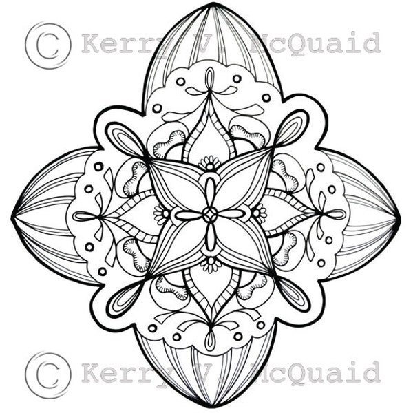 Instant PDF Download Coloring Page Hand Drawn Zentangle Inspired Celtic Compass Abstract Zendoodle Doodle