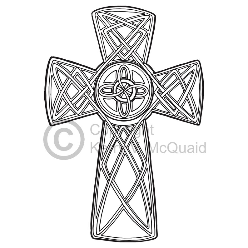 Celtic Cross Instant PDF Download Coloring Page Hand Drawn | Etsy