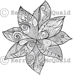 Instant PDF Download Coloring Page Hand Drawn Zentangle Inspired flower Abstract Zendoodle Doodle