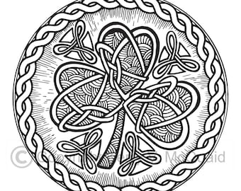 Celtic Shamrock Saint Patrick's Day Coloring Instant PDF Download Coloring Page Hand Drawn Celtic Cross Zendoodle Doodle