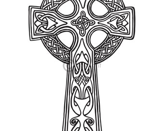 Instant PDF Download Coloring Page Hand Drawn Celtic Cross Zendoodle Doodle