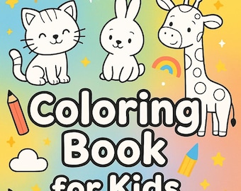 Cute Animal Coloring Book for Kids – 20 Printable Pages – Toddler Activity Book – Instant Digital Download