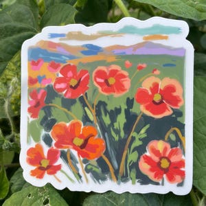 Mohnblumen-Ölfarben-ästhetischer Vinylaufkleber ~ ideal für Laptops, Wasserflaschen, Autos, Abziehbilder, Fälle, Sammelalben, Journaling & Geschenke :)