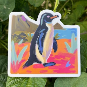 Etiqueta engomada de vinilo de pintura al óleo de pingüino de Galápagos ~ Ideal para computadoras portátiles, botellas de agua, automóviles, calcomanías, estuches, álbumes de recortes, diarios y regalos :)