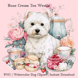 Rose Cream Tea Westie PNG | Ruby Watercolor Dog Clipart | West Highland Terrier | Instant Download