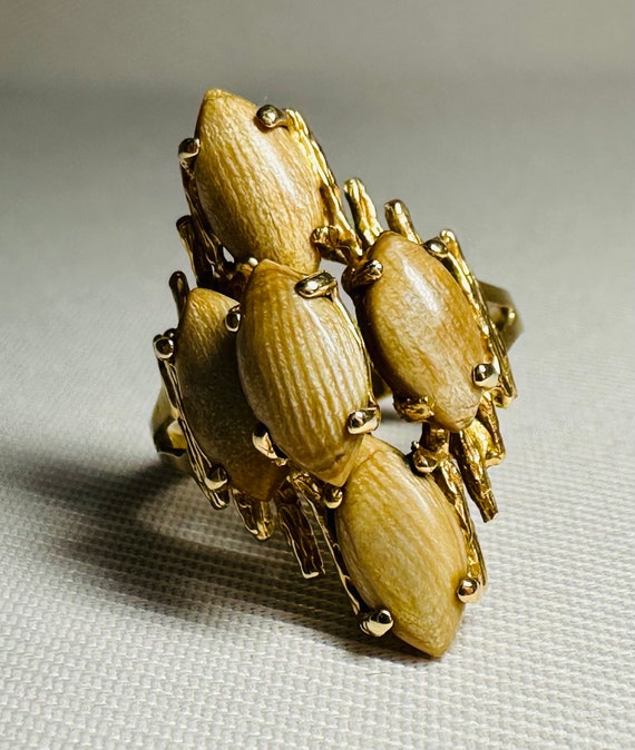 Gorgeous agate ring , 14 carat yellow gold, 5 gra… - image 2