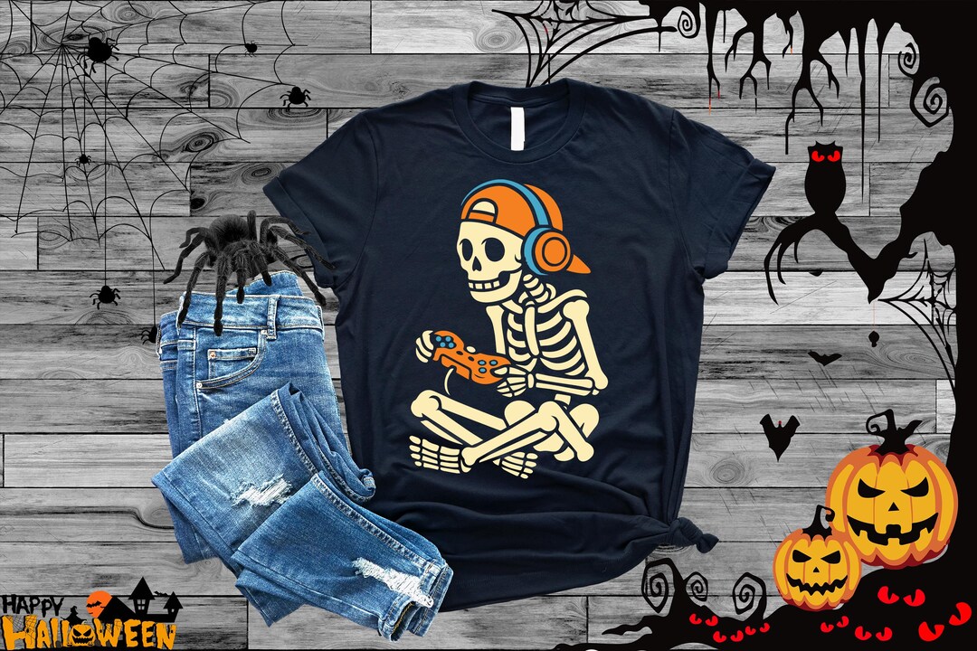 Gamer Skeleton PNG: Halloween Video Game Controller Clipart (digital ...