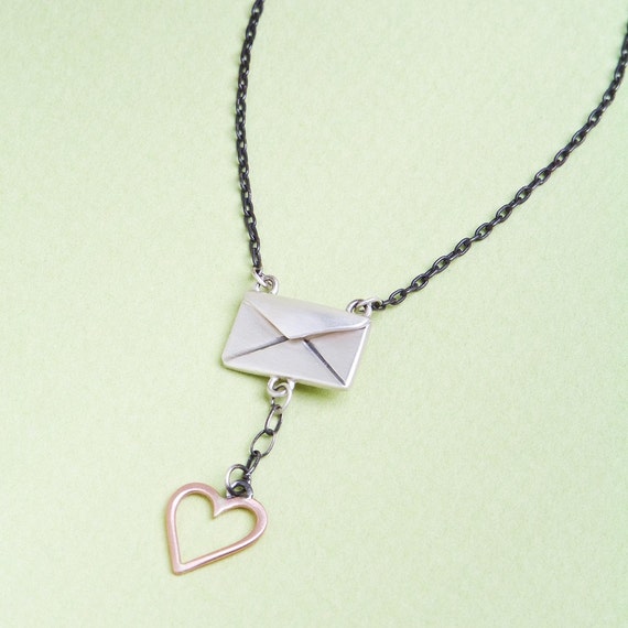 Items similar to Love Letter Necklace with Rose Gold Heart on Etsy