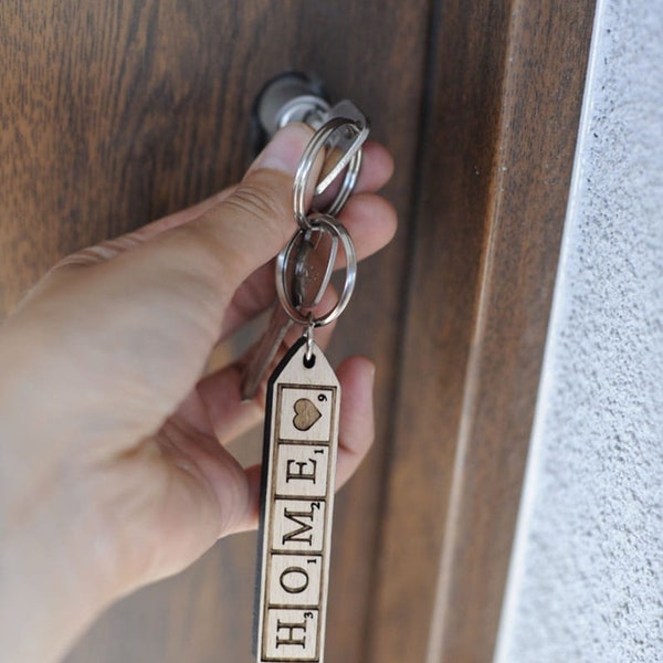 Wooden keychain , Keyring , Unique wooden keychain , Scrabble - wooden key ring , Oak wood, original birthday gift,  car keys