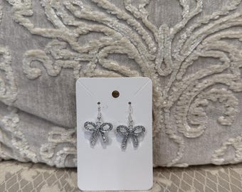 Silver Bow Earings (Bling)(comes with back) sterling silver hooks