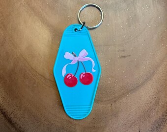 Acrylic Teal Blue Cherry Keychain