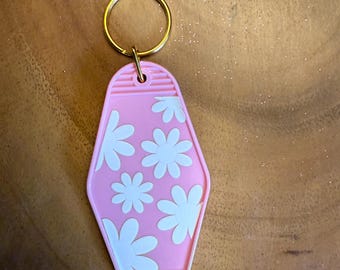 Acrylic Pink and White Flower Keychain