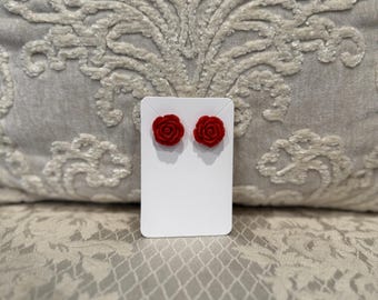 Red Resien  Flower Studs Earings (comes with back)